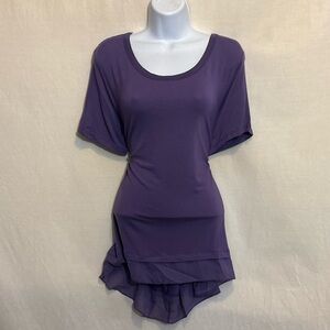 F-32 Nine West‎ Purple High Low Short Sleeve Pullover Blouse Size L